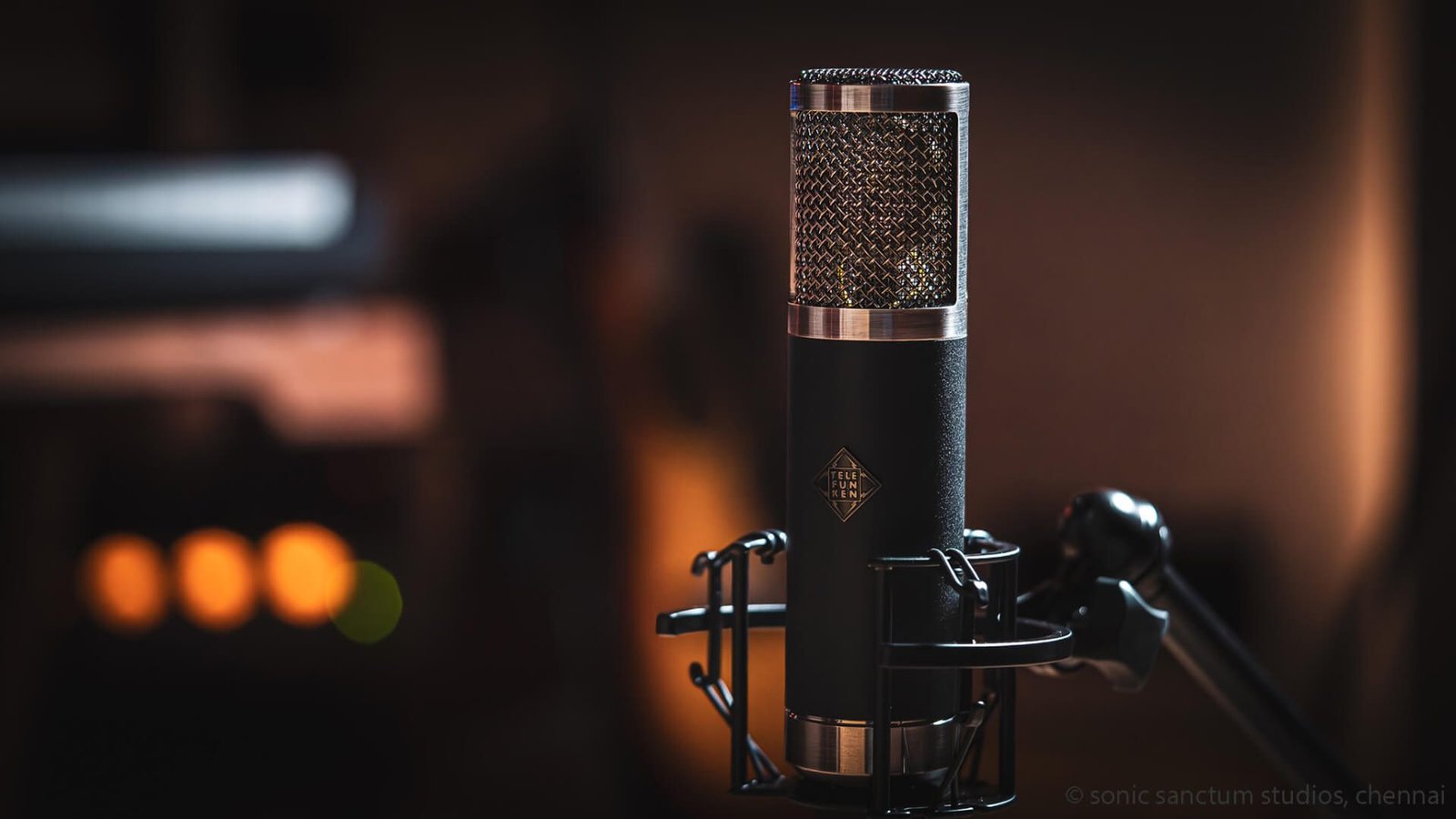 Telefunken tube microphone in the live room at Sonic Sanctum Studios